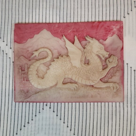 Vintage Pink Ancient Chinese Dragon Plaque Russ Saxton Mythical Magical Decor - Picture 9 of 10